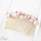 Peigne de mariée 'Kate' perles rose et blanc ou rose et ivoire personnalisable