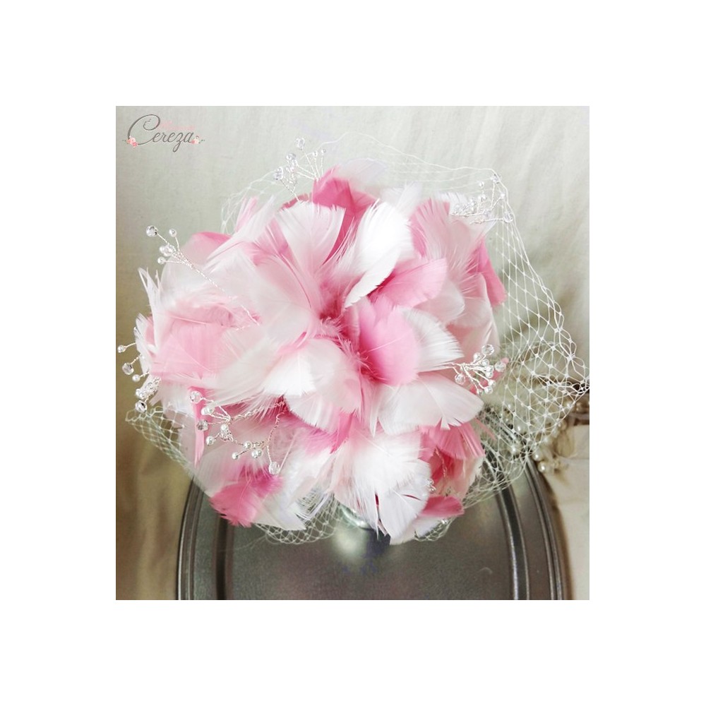 Mariage vieux rose ivoire bouquet de Pivoines en plumes, voilette &  boutonnière réservé Melle E. - Melle Cereza bijoux et accessoires mariage