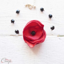 Bijou mariage rouge noir coquelicot bracelet fleur perles 