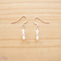Boucles d'oreille mariée simples perles et cristal "Candice"