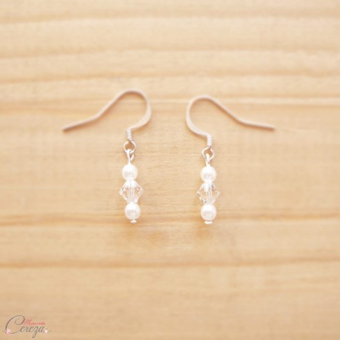 Boucles d'oreille mariée simples perles et cristal "Candice"