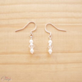 Boucles d'oreille mariée simples perles et cristal "Candice"