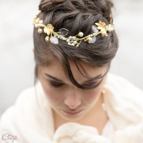 Headband mariage chic perles cristal feuillage nature "Alyssa"