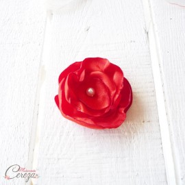 Barrette fleur rouge blanc demoiselle d'honneur mariage "Léa"