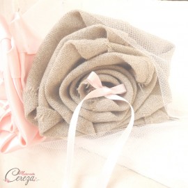 Coussin d'alliances mariage champêtre rose lin beige jute "Manon"