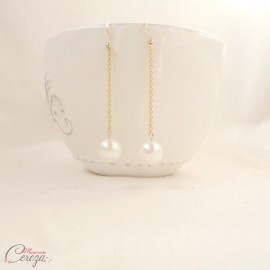 Boucles d'oreille mariée pendantes longues perle blanc ou ivoire "Soline"