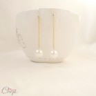 Boucles d'oreille mariée pendantes longues perle blanc ou ivoire "Soline"