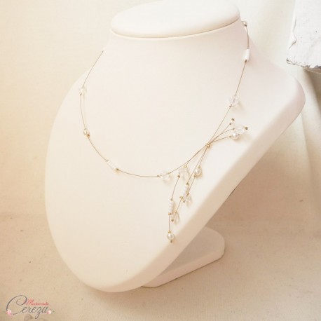 Bijoux/Chute de dos pour collier ( non fourni) Perles nacrées Blanc/Ivoire Argenté couleur Argent (robe) Mariée/Mariage/Soirée/Cérémonie - France