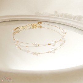 Bracelet double rang perles et cristal Swarovski personnalisable "Amalia" - Bijou mariage
