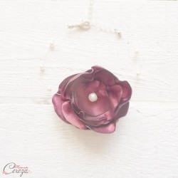 Bracelet mariée fleur bordeaux perles romantique "Lila" personnalisable - Bijou mariage floral