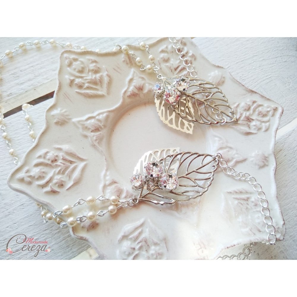 Bracelet mariage chic feuilles cristaux strass Marlène