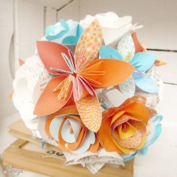 Bouquet de mariage origami bleu turquoise ciel orange fleurs de papier personnalisé