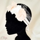 Headband mariage rétro chic ivoire nude fleurs voilette "Faustine" - Accessoire coiffure