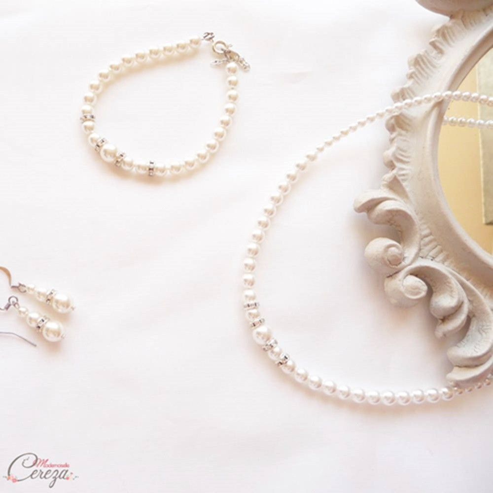 Parure De Bijoux Ancienne Des Années 1950 - Bracelet, Collier, Clips D'oreilles - Strass Et Perles