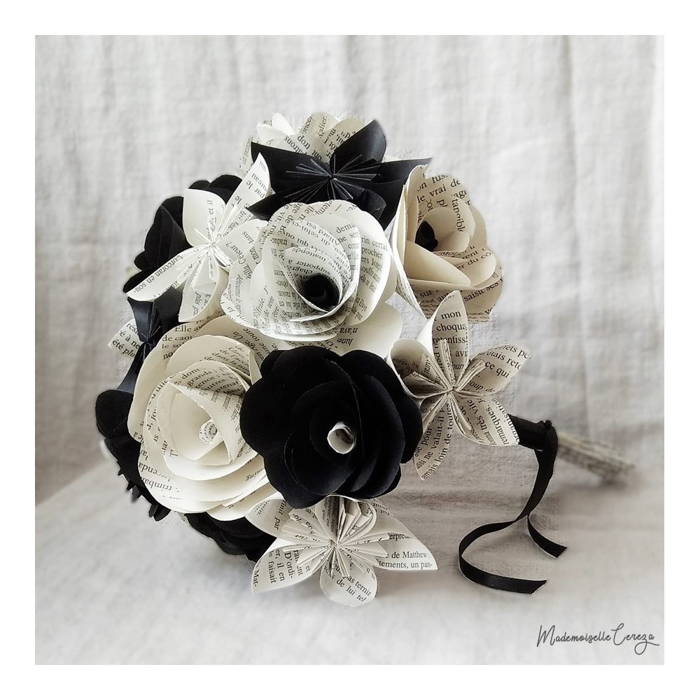 bouquet origami noir blanc mariage