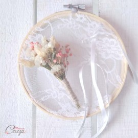 Porte alliances fleurs séchées dentelle "Brin de nous" déco mariage champêtre chic