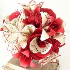 Bouquet de mariée papier partition musique origami ivoire rouge "Coquelic'Oh !"