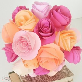 Bouquet de mariée fleurs de papier rose orange "Gabriella" Bouquet origami