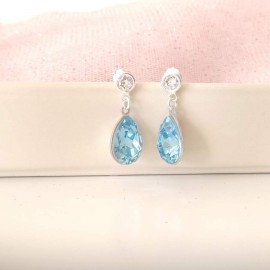 Boucles d'oreille mariée goutte strass aigue marine Swarovski - "Letizia"