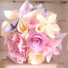 Bouquet mariée papier rose gris ivoire en origami "I said Yes !"