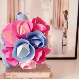 Bouquet de mariée original tulipes rose bleu fleurs de papier personnalisable "Esmée"