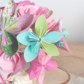 Bouquet de mariée origami papier rose "Love is fun !" - Bouquet mariée original