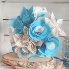 Bouquet de mariée papier bleu turquoise blanc origami "Crazy Love"