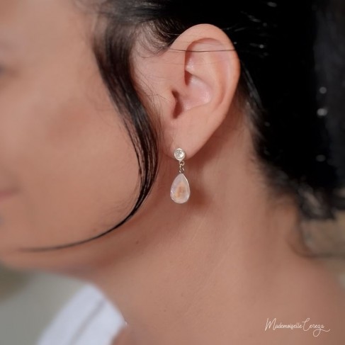 Boucles d'oreille mariée goutte strass rose poudré Swarovski - "Letizia"