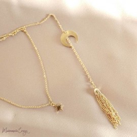 Collier de dos nu céleste doré ou argenté lune étoile "Farah" - Bijou mariage