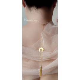 Collier de dos nu céleste doré ou argenté lune étoile "Farah" - Bijou mariage