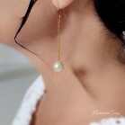 Boucles d'oreille mariée pendantes longues perle blanc ou ivoire "Soline"