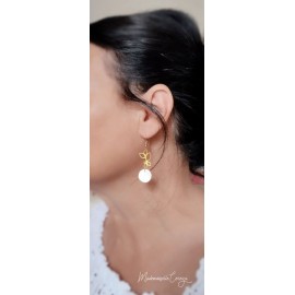 Boucles oreille mariée élégantes nacre et feuille "Madeline" - bijou mariage 