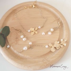 Bracelet mariée élégant fleur perles plaqué or ou argent "Awena"  Bijou mariage personnalisable