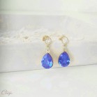Boucles d'oreille mariée avec goutte strass Swarovski bleu saphir - "Letizia"