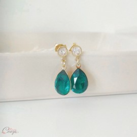 Boucles d'oreille mariée avec goutte strass Swarovski vert émeraude - "Letizia"