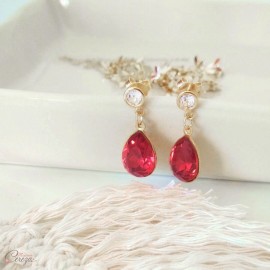 Boucles d'oreille mariée cristal rouge Swarovski - "Letizia"