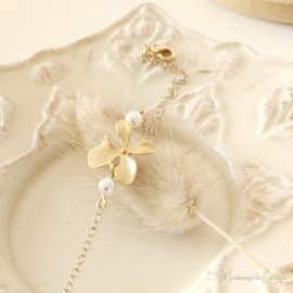 Bracelet mariée élégant fleur perles or ou argent "Awena"  Bijou mariage personnalisable