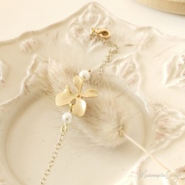 Bracelet mariée élégant fleur perles plaqué or ou argent "Awena"  Bijou mariage personnalisable