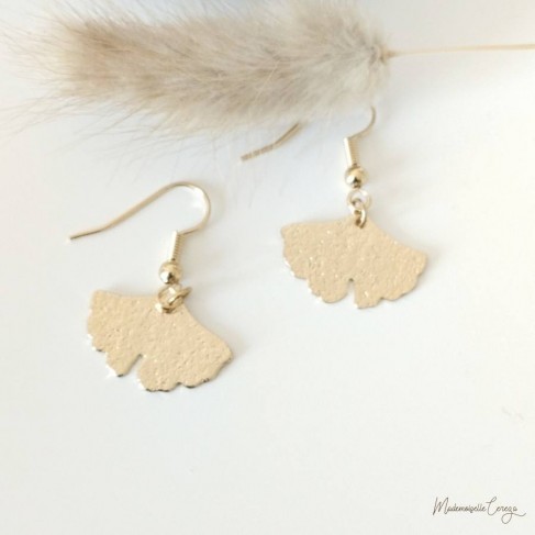 Boucles d'oreille feuille de Ginkgo mariage champêtre feuille  Bijou mariage 