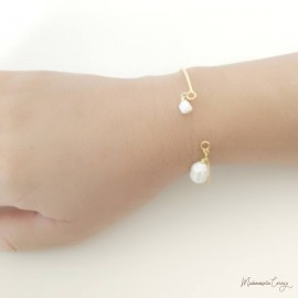Bracelet mariée perles de culture jonc or ou argent "Isadora" bijoux mariée