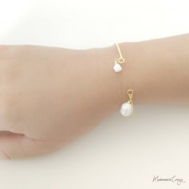 Bracelet mariée perles de culture jonc or ou argent "Isadora" bijoux mariée