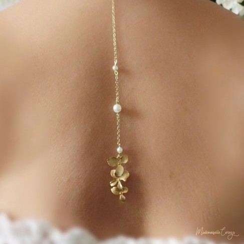 Collier de dos fleur pour robe de mariée dos nu "Awena"  Bijou mariage