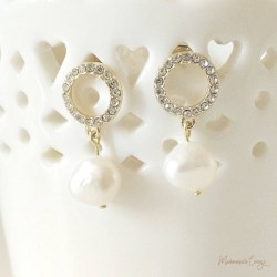 Boucles d'oreille mariée zircons et perle de culture "Corentine" - Bijoux mariage