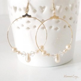 Boucles d'oreille mariee créoles perles nacrées et cristal Swarovski "Maritsa" bijou mariage bohème