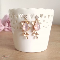 Boucles mariée pendantes fleur et goutte Swarovski  - "isélis"