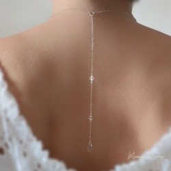 Collier dos nu Swarovski pendentif goutte de cristal  "Aubrey" - Bijou mariage