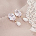 Boucles mariee avec perle poire et strass cabochon tendance minimaliste  "Octavia"