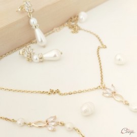 Collier mariée perles et strass zircon serti argent ou or "Calistine"  Bijou mariage personnalisable