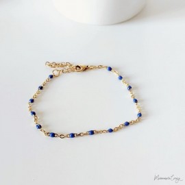 Bracelet fin petites perles bleu - Bijou précieux