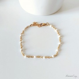 Bracelet fin petites perles blanc - Bijou précieux